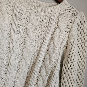 LoveShackFancy Rosie Cabled Knit Cozy Metallic Alpaca Size P Crew Scoop Shimmer